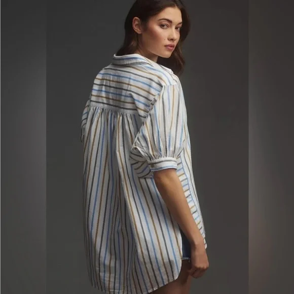 Anthropologie Pilcro Painter Buttondown Striped Oversized Shirt Size Large - Picture 8 of 14